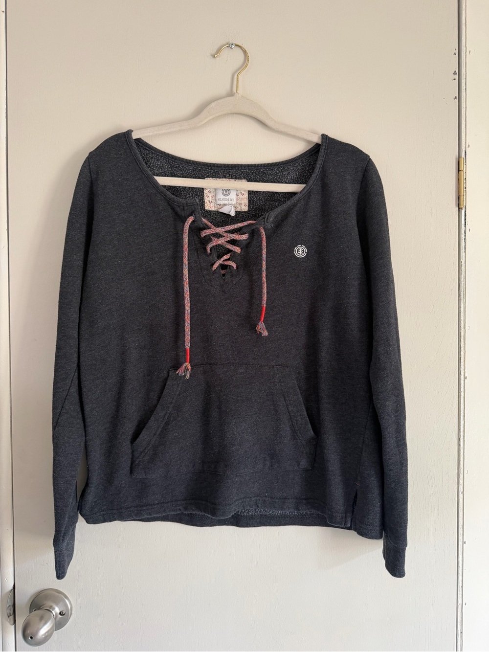 Element Dark Gray Lace-Up Pullover with Pink Drawcords